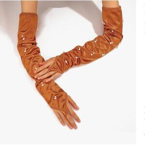Pearl Long Satin Gloves